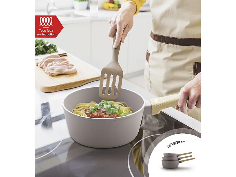 Set de 3 casseroles 16-18-20 cm Gamme Forest tous feux dont induction Taupe Arthur Martin AM0208