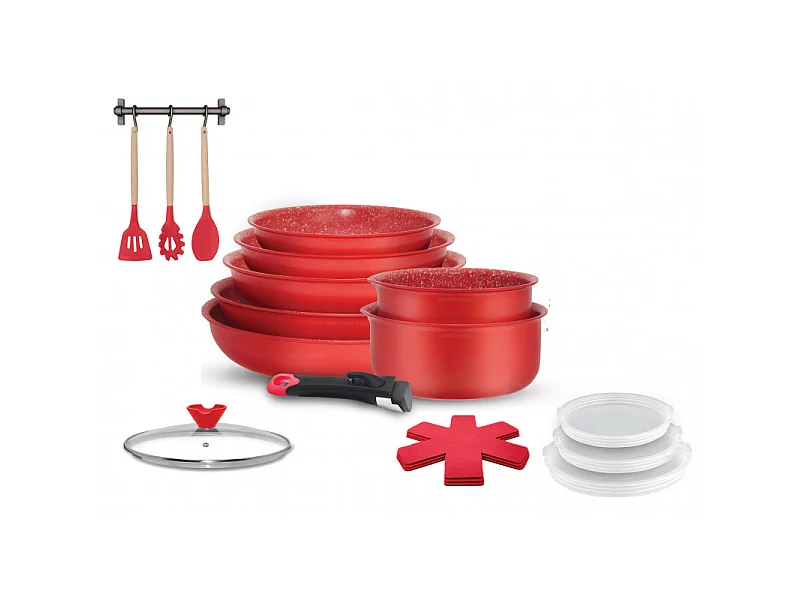 Batterie de cuisine avec manche amovible 18 pièces Rouge Arthur Martin AMR94