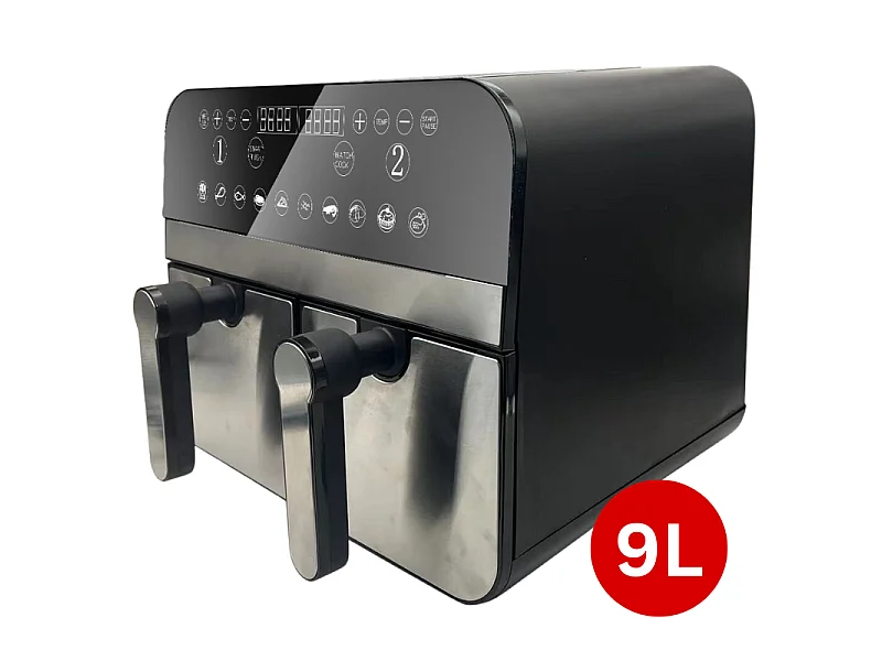 Friteuse à air chaud Airfryer numérique double panier 2400W Acier Inoxydable 9L Comfy Nest CN-AFD45NS