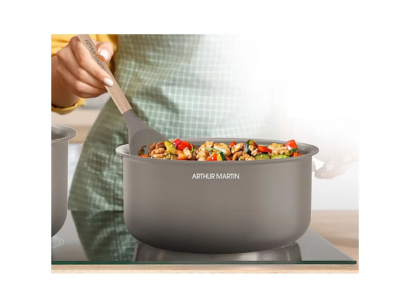 Batterie de cuisine 10 pièces poignée amovible Taupe Arthur Martin AM0986