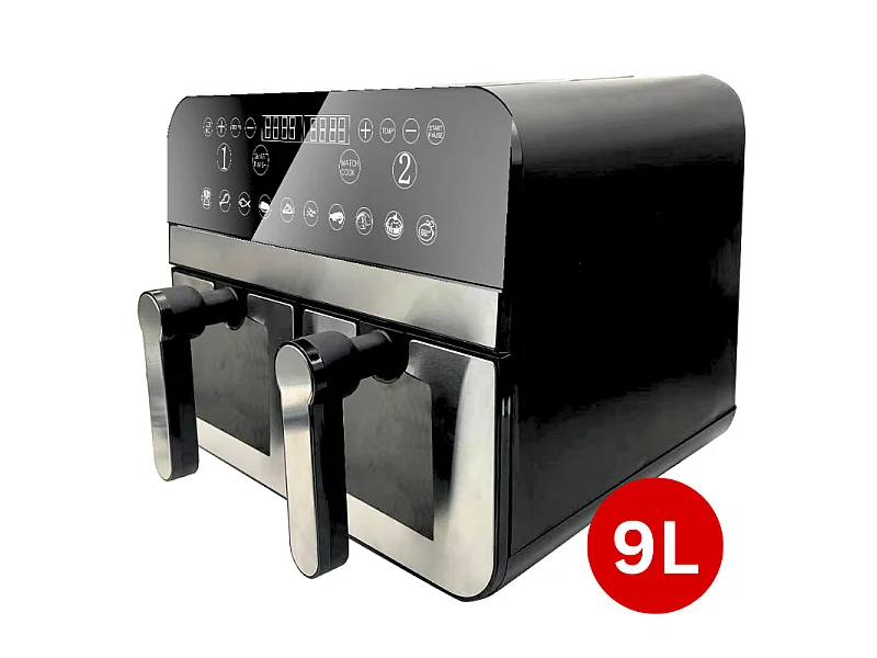 Friteuse à air chaud Airfryer numérique double panier 2400W Acier Inoxydable avec fenêtre 9L Comfy Nest CNAFD45WS