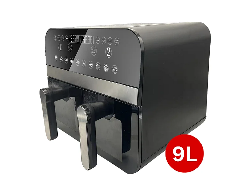 Friteuse à air chaud Airfryer numérique double panier Noire 2400W avec fenêtre 9L Comfy Nest CNAFD45WB