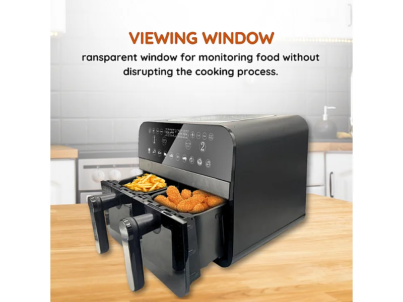 Friteuse à air chaud Airfryer numérique double panier Noire 2400W avec fenêtre 9L Comfy Nest CNAFD45WB