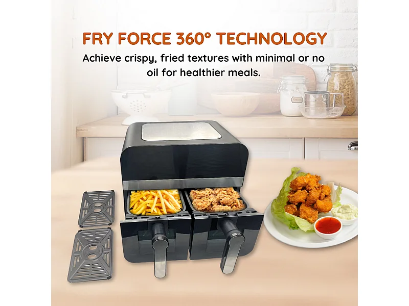 Friteuse à air chaud Airfryer numérique double panier Noire 2400W avec fenêtre 9L Comfy Nest CNAFD45WB