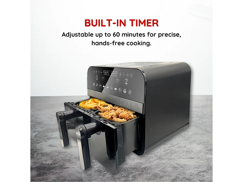 Friteuse à air chaud Airfryer numérique double panier Noire 2400W 9L Comfy Nest CNAFD45NB