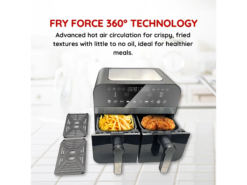 Friteuse à air chaud Airfryer numérique double panier Noire 2400W 9L Comfy Nest CNAFD45NB