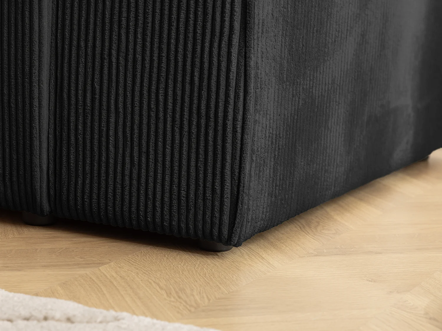 Canapé d’angle avec fonction couchage et coffre de rangement en tissu côtelé RIVIO