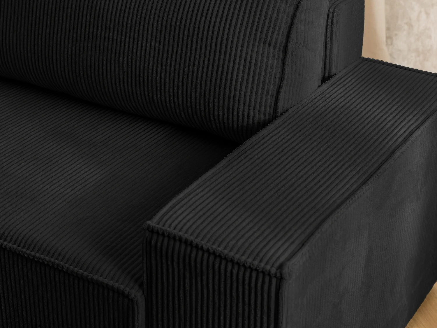 Canapé d’angle avec fonction couchage et coffre de rangement en tissu côtelé RIVIO