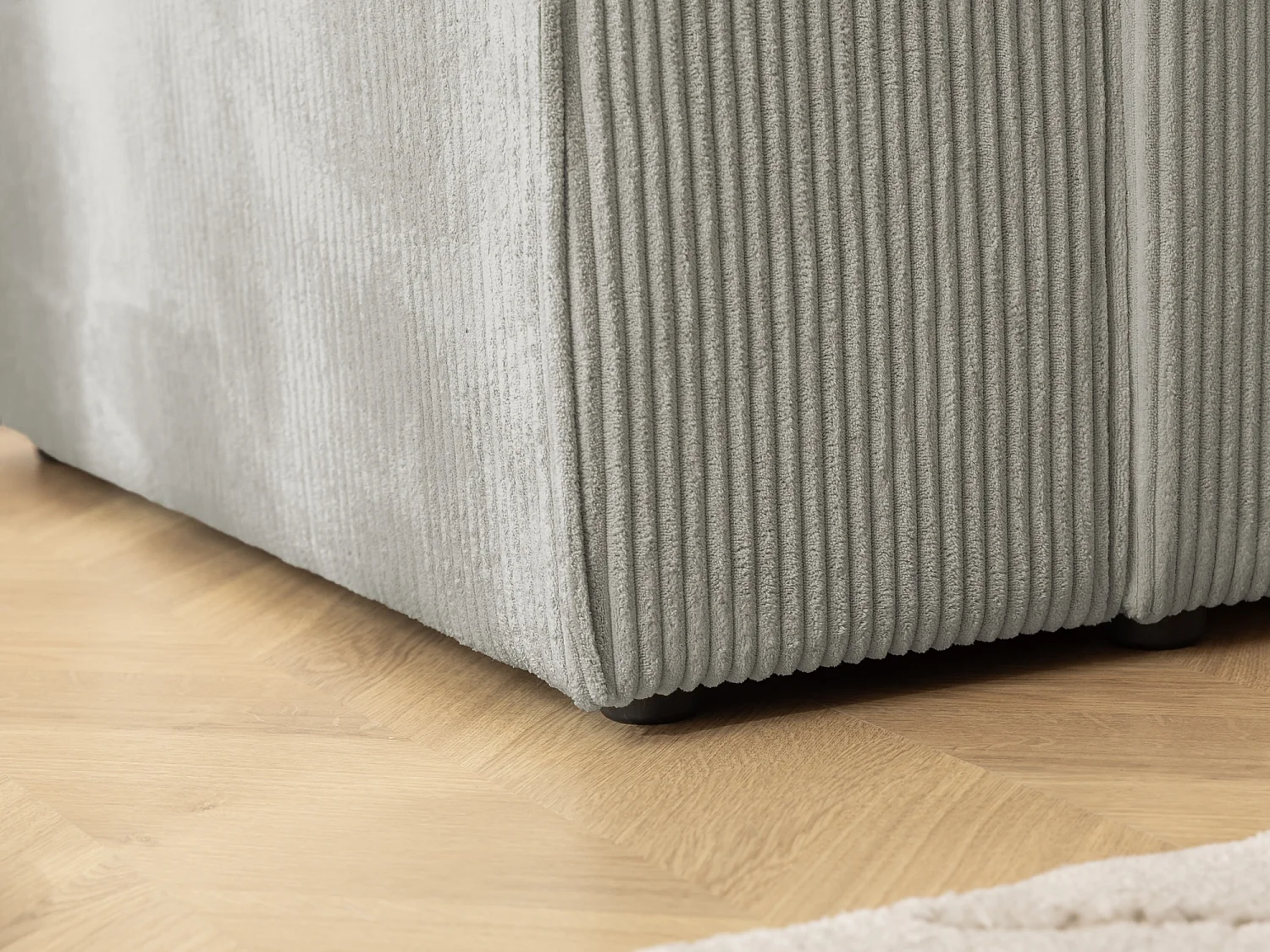 Canapé d’angle avec fonction couchage et coffre de rangement en tissu côtelé RIVIO