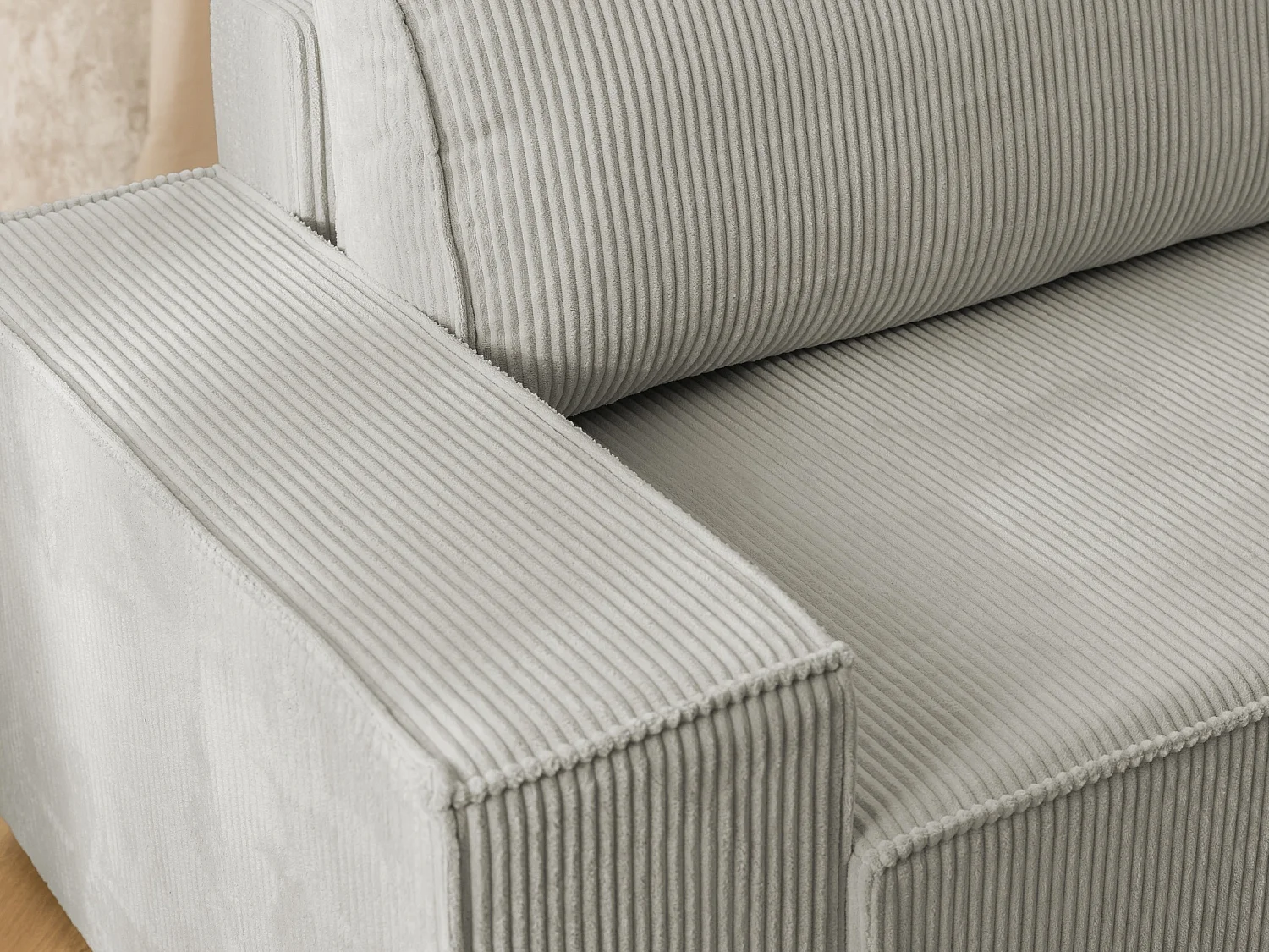 Canapé d’angle avec fonction couchage et coffre de rangement en tissu côtelé RIVIO