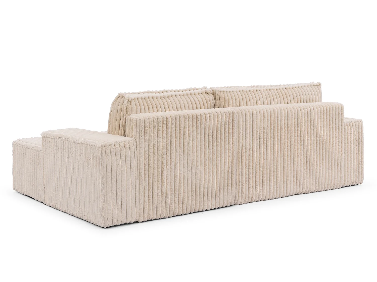 Canapé d’angle avec fonction couchage et coffre de rangement en tissu côtelé peluche RIVIO