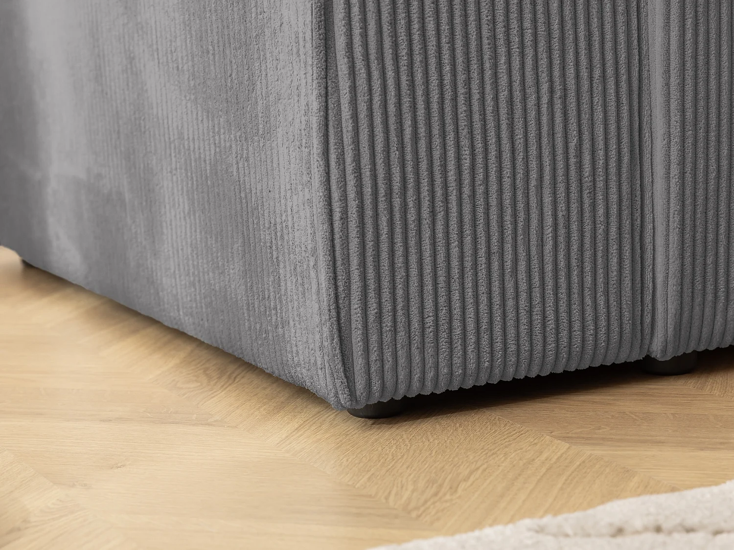 Canapé d’angle avec fonction couchage et coffre de rangement en tissu côtelé RIVIO