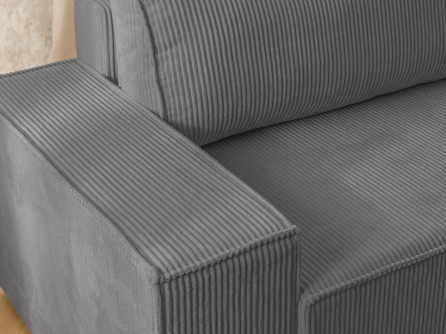 Canapé d’angle avec fonction couchage et coffre de rangement en tissu côtelé RIVIO
