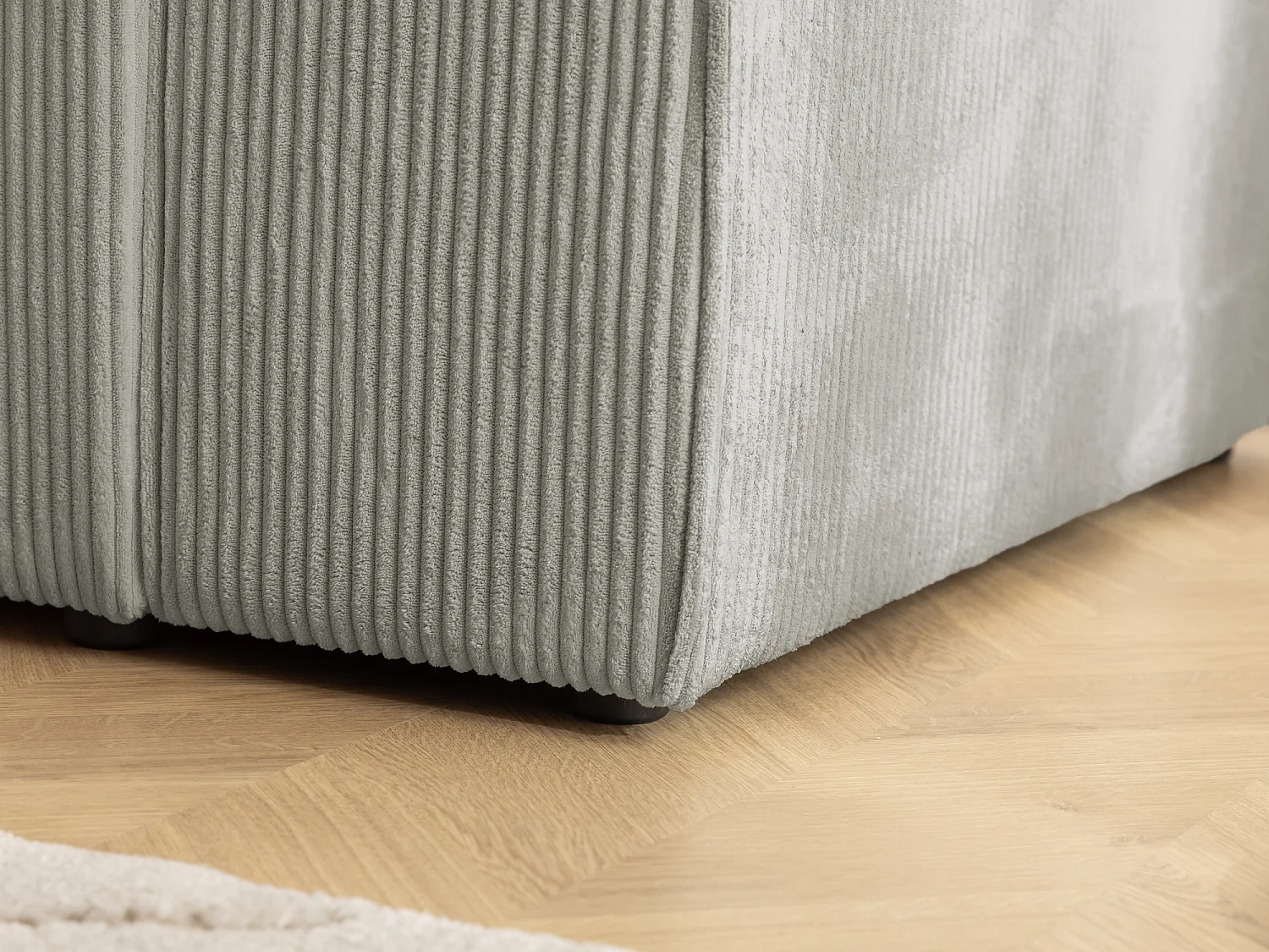 Canapé d’angle avec fonction couchage et coffre de rangement en tissu côtelé RIVIO