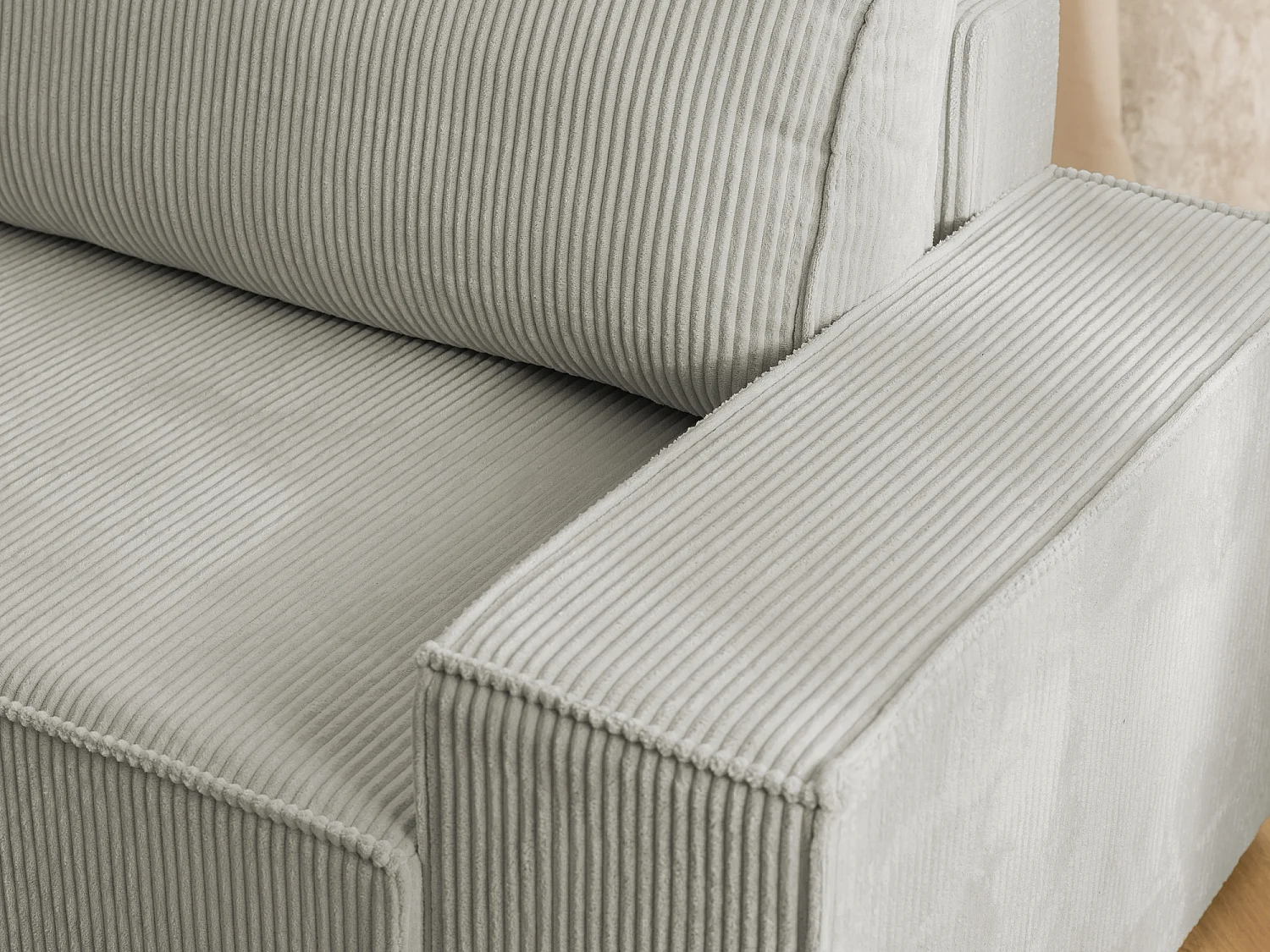 Canapé d’angle avec fonction couchage et coffre de rangement en tissu côtelé RIVIO