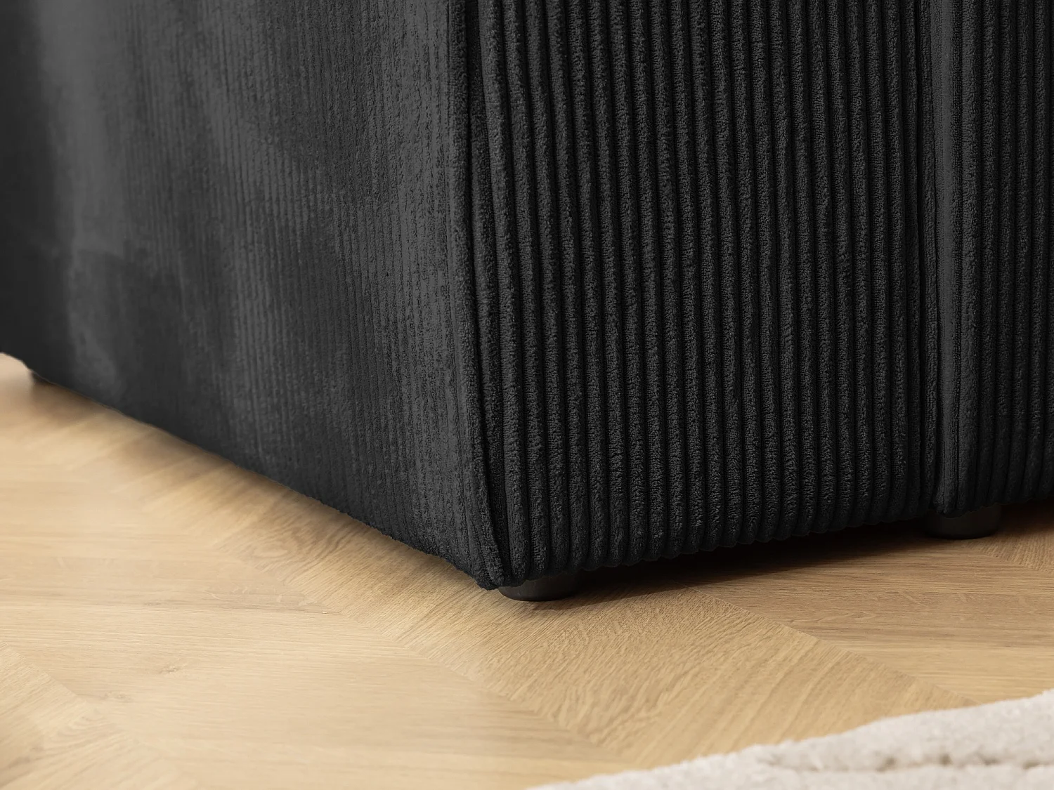 Canapé d’angle avec fonction couchage et coffre de rangement en tissu côtelé RIVIO