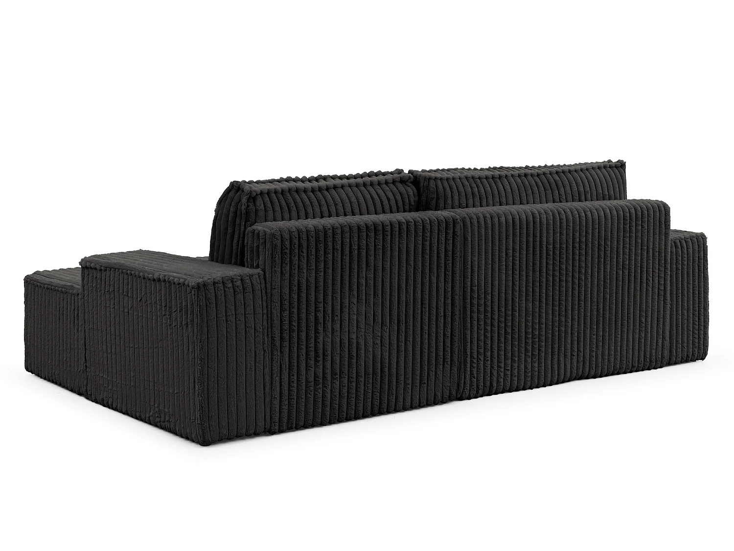 Canapé d’angle avec fonction couchage et coffre de rangement en tissu côtelé peluche RIVIO