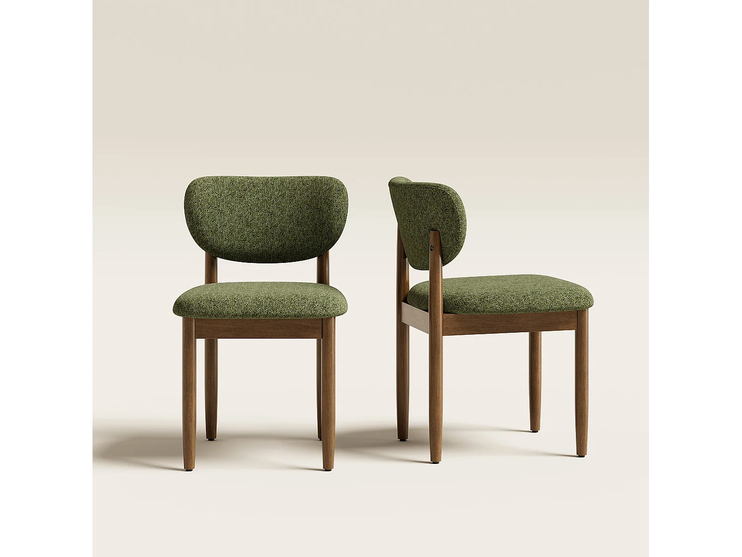 Lot de 2 Chaises de Salle à Manger en Chenille, Pieds en Bois, Dossier Ergonomique, Assise Rembourrée Confortable, vert