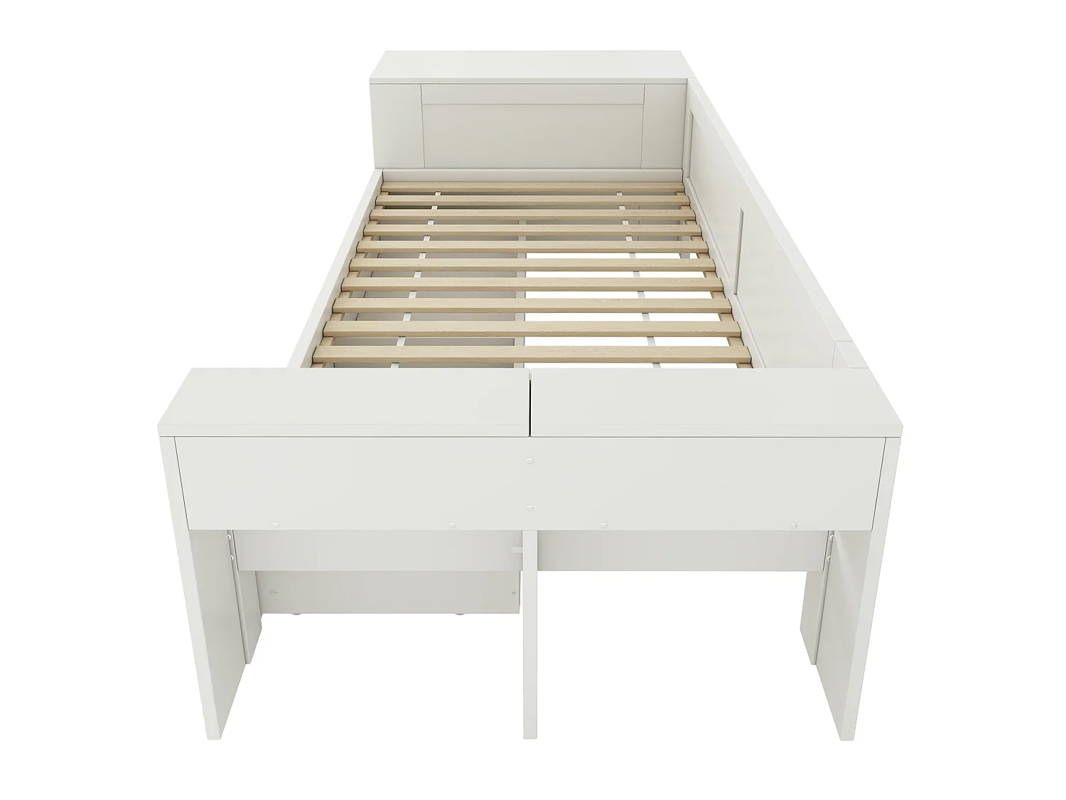 Lit enfant 90 x 200 cm avec rangement et espace pour animal - 2 tiroirs et étagères - Bois massif et MDF - Blanc (Sans matelas)