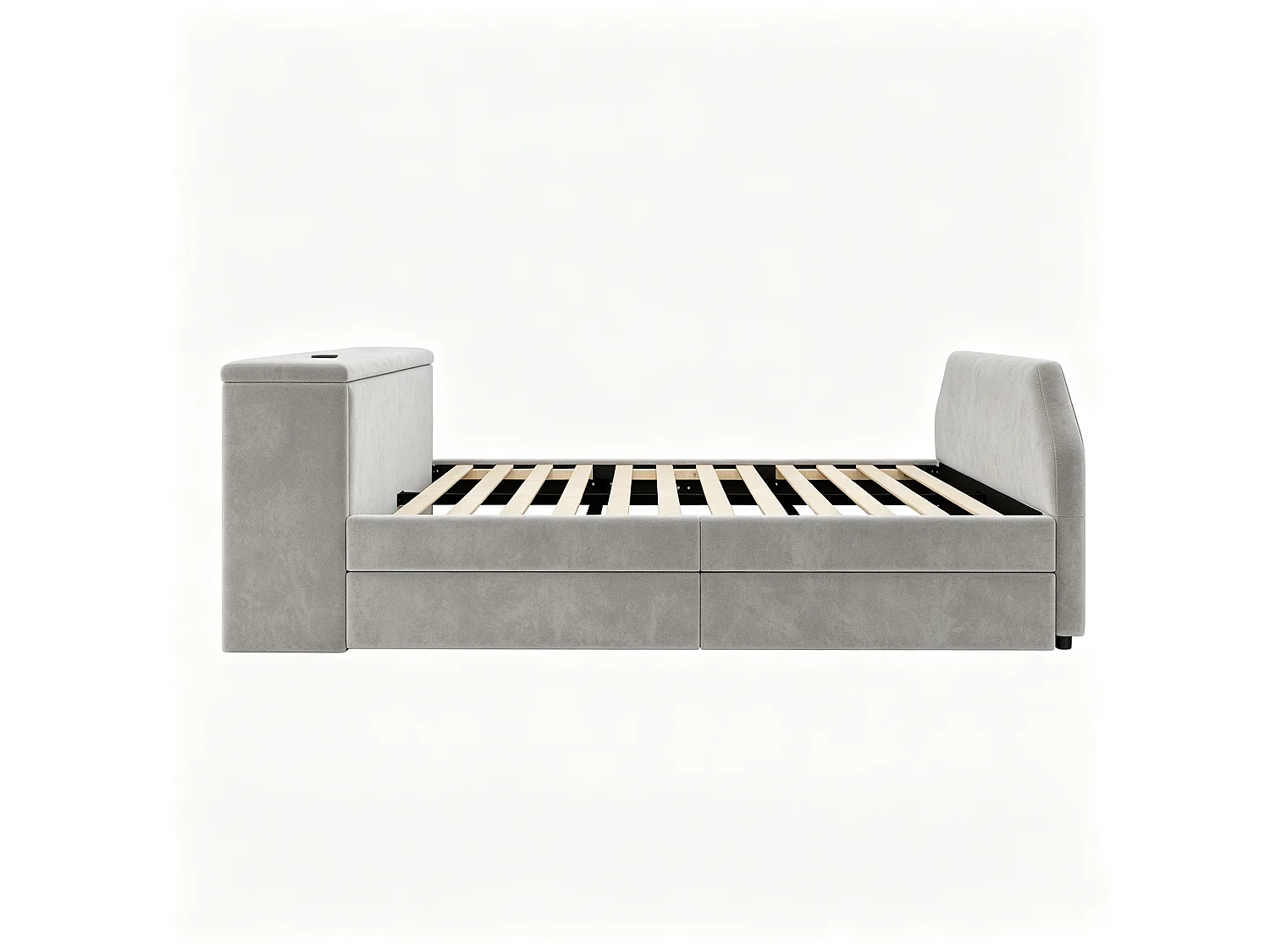 Letto imbottito 140 x 200 cm con scrivania, letto estraibile e porta USB - Velluto - Grigio (materasso non incluso)