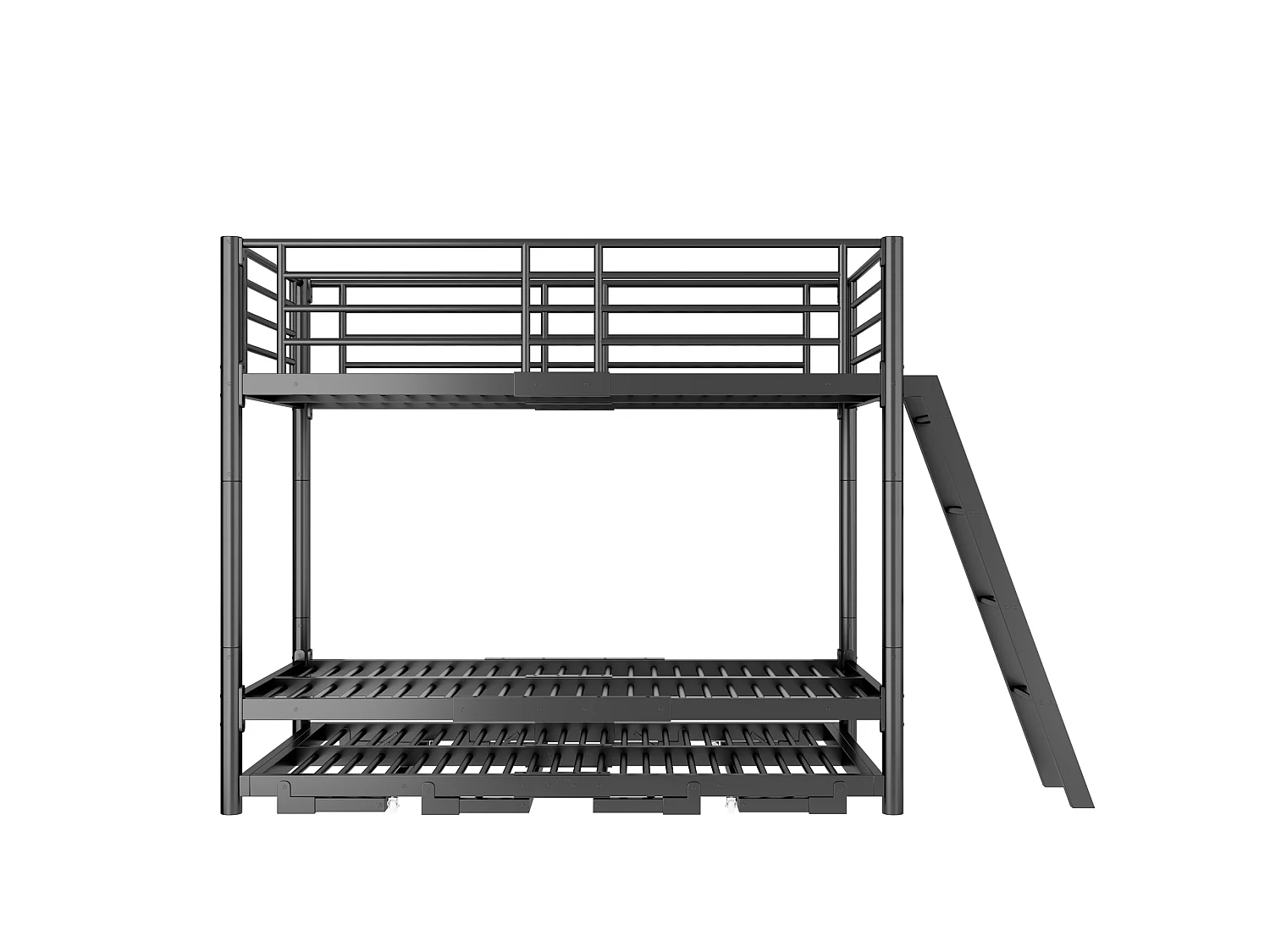 Stapelbed 2 x 90 x 200 cm met uitschuifbaar bed 90 x 190 cm - Metaal - Modulaire slaapopstelling - Zwart (matras niet inbegrepen)