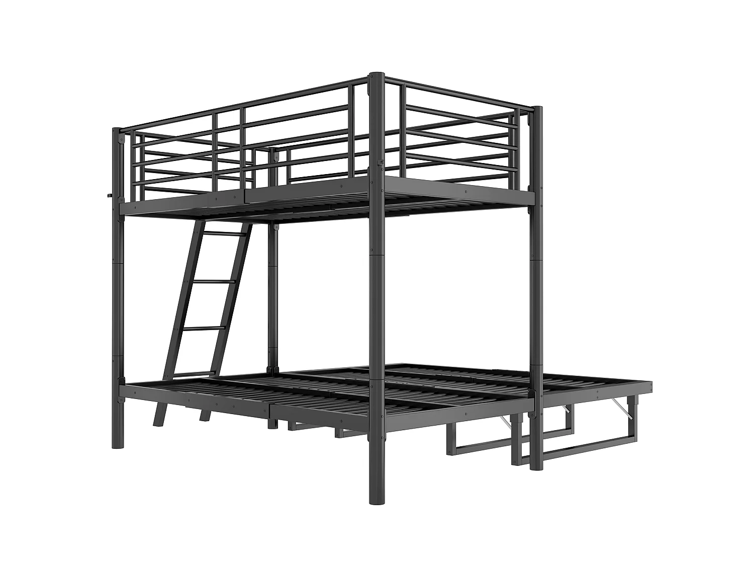 Stapelbed 2 x 90 x 200 cm met uitschuifbaar bed 90 x 190 cm - Metaal - Modulaire slaapopstelling - Zwart (matras niet inbegrepen)