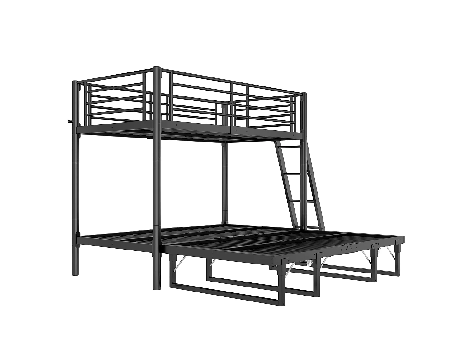 Stapelbed 2 x 90 x 200 cm met uitschuifbaar bed 90 x 190 cm - Metaal - Modulaire slaapopstelling - Zwart (matras niet inbegrepen)