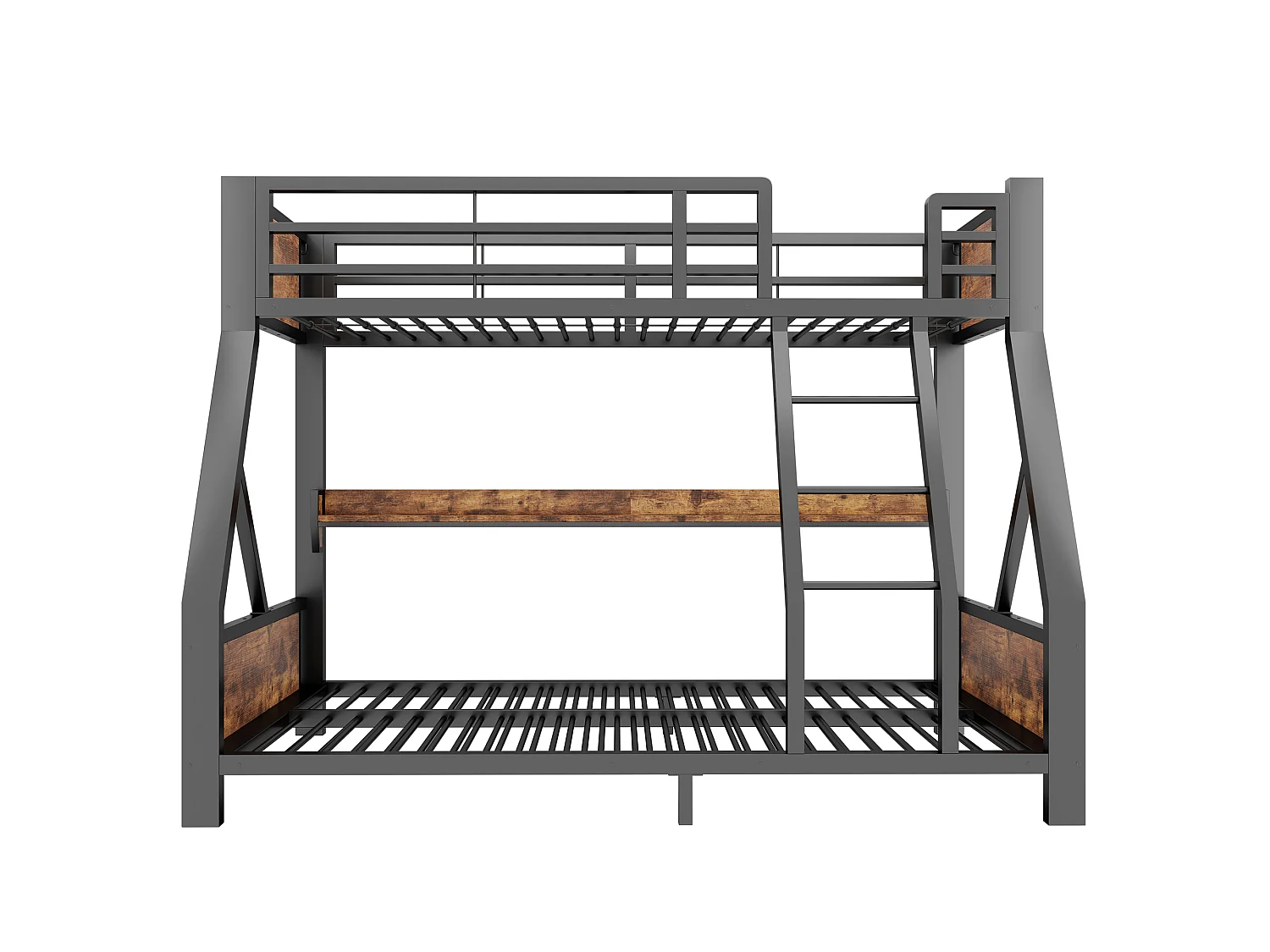 Stapelbed 90 x 200 / 140 x 200 cm met LED-verlichting en plank - Metaal, multiplex en meerlaags paneel - Zwart (matras niet inbegrepen)