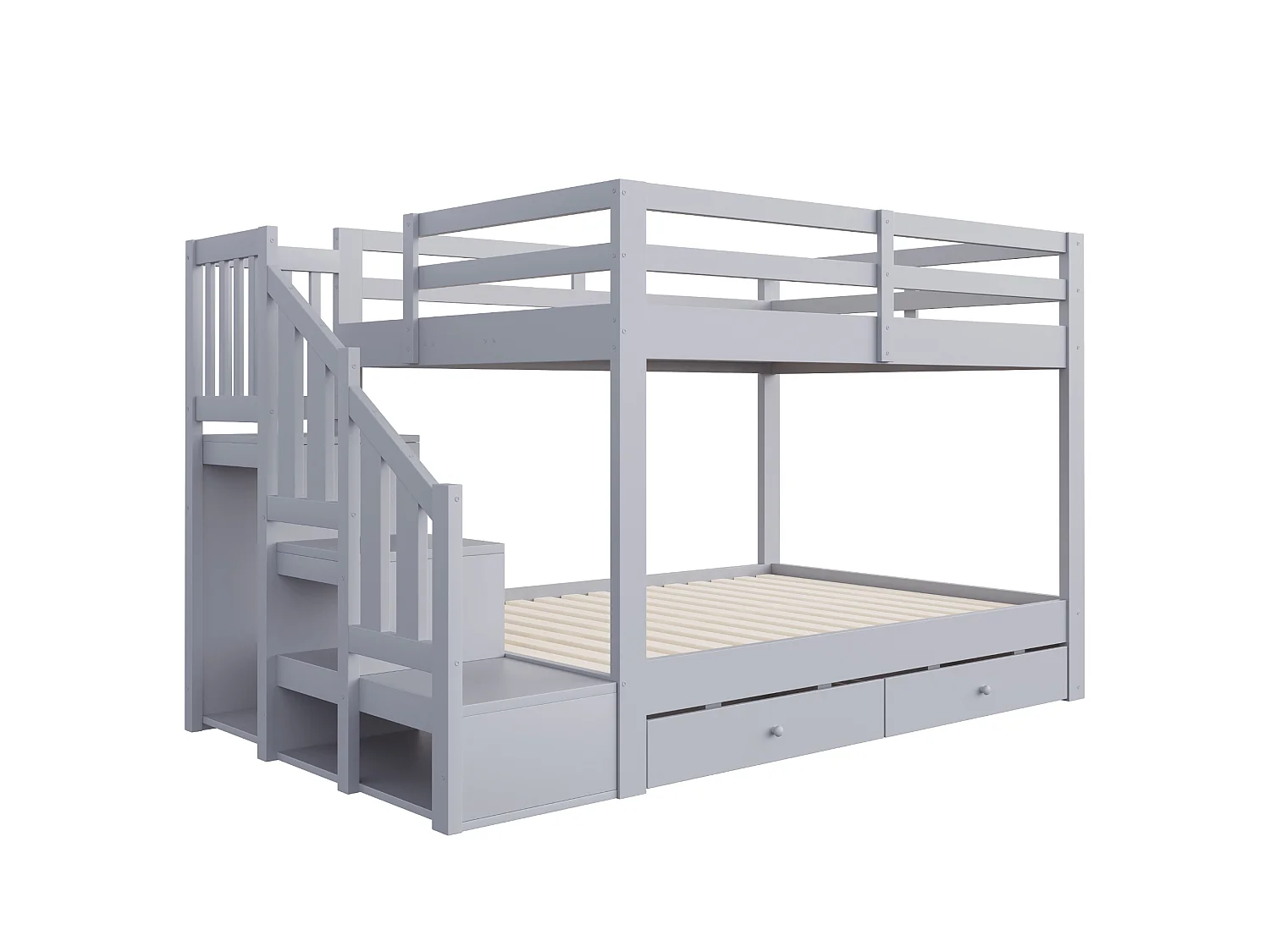 Etagenbett 140 x 200 cm mit Leiter und 2 Schubladen – Kiefernholz – Grau(ohne Matratze)