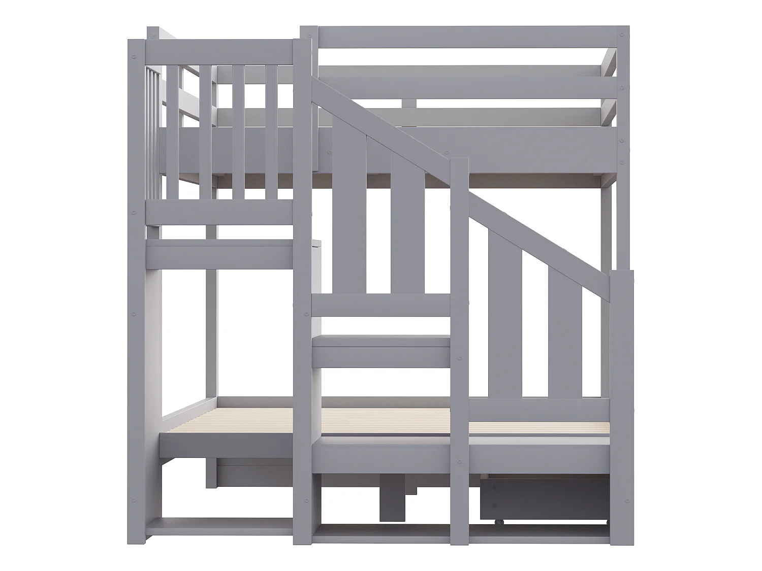 Etagenbett 140 x 200 cm mit Leiter und 2 Schubladen – Kiefernholz – Grau(ohne Matratze)