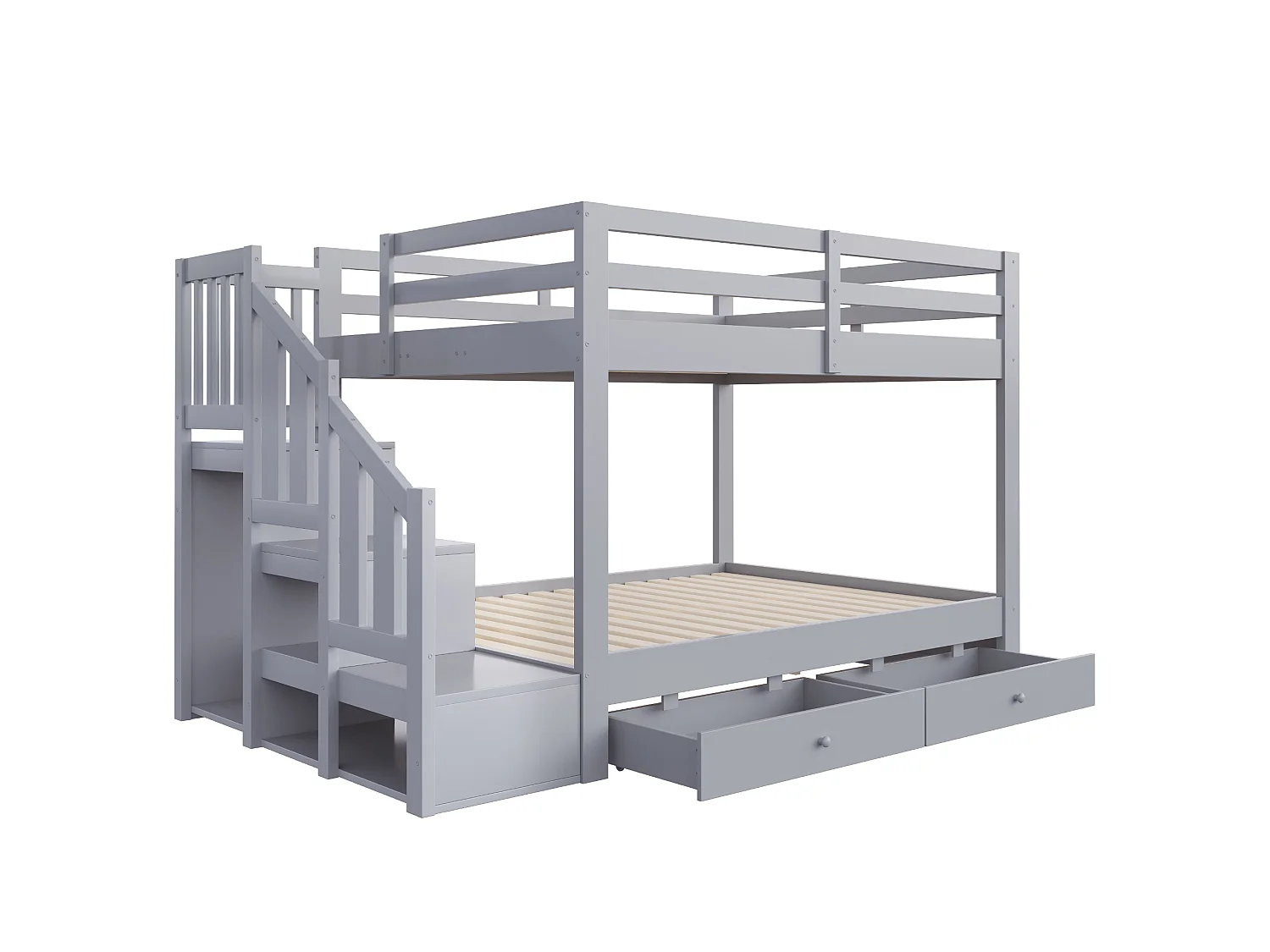 Etagenbett 140 x 200 cm mit Leiter und 2 Schubladen – Kiefernholz – Grau(ohne Matratze)