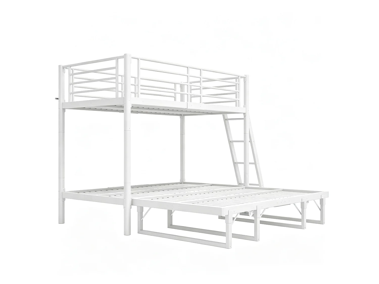 Stapelbed 2 x 90 x 200 cm met uitschuifbaar bed 90 x 190 cm - Metaal - Modulaire slaapopstelling - Wit (matras niet inbegrepen)