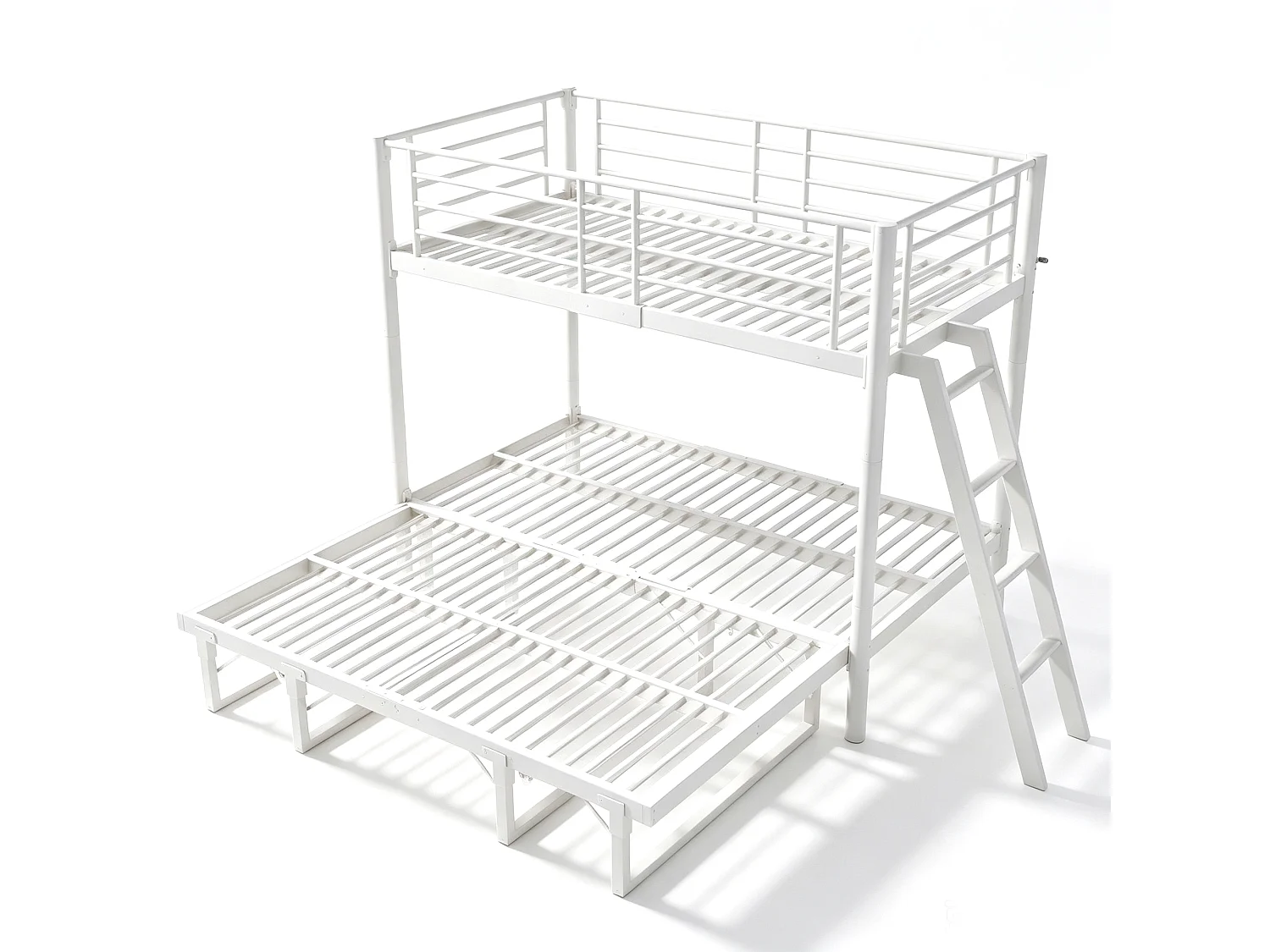 Stapelbed 2 x 90 x 200 cm met uitschuifbaar bed 90 x 190 cm - Metaal - Modulaire slaapopstelling - Wit (matras niet inbegrepen)