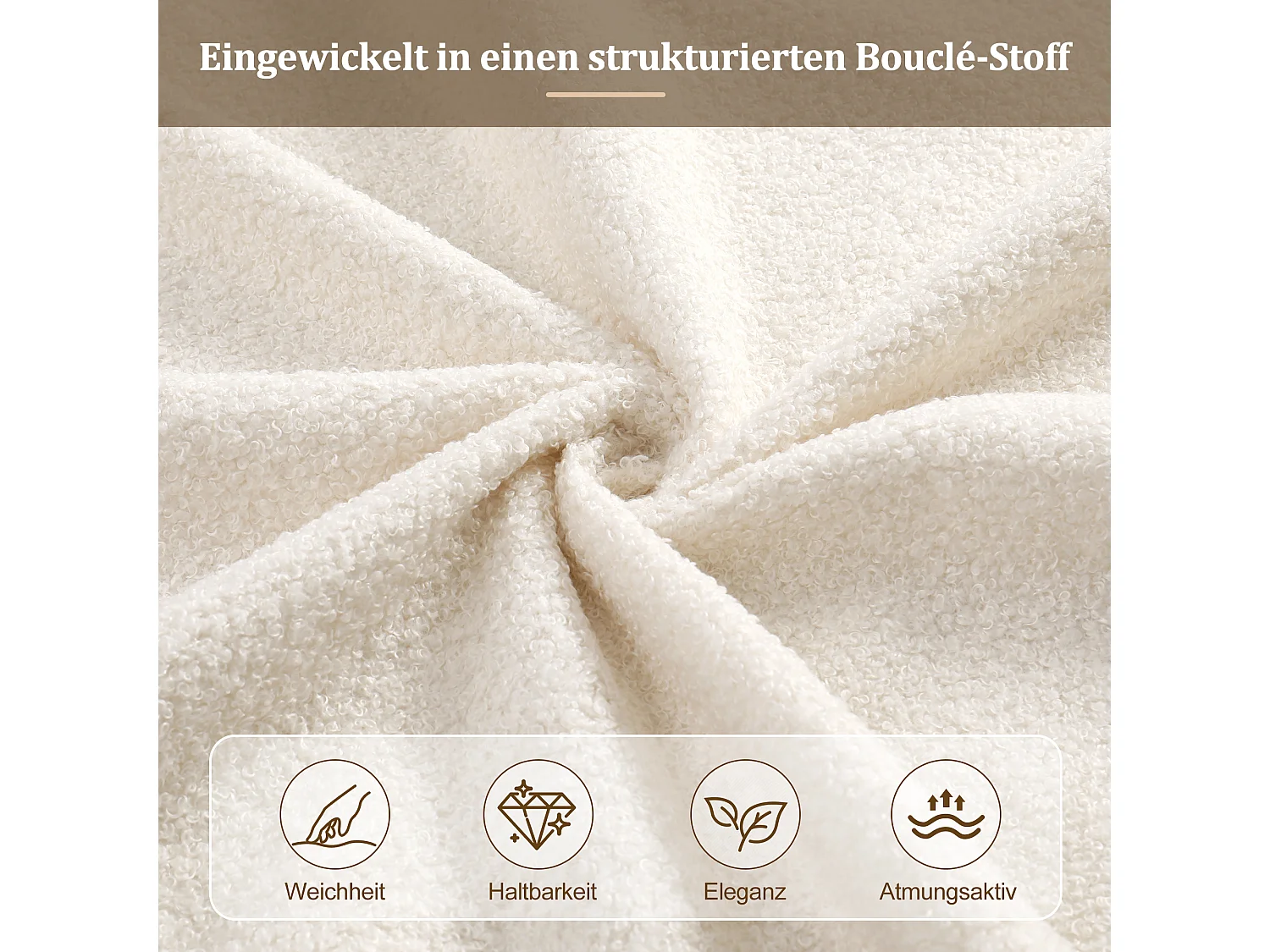 Polstret seng 180 x 200 cm med hovedgærde - Bouclé Moderne stil - Beige (madras medfølger ikke)