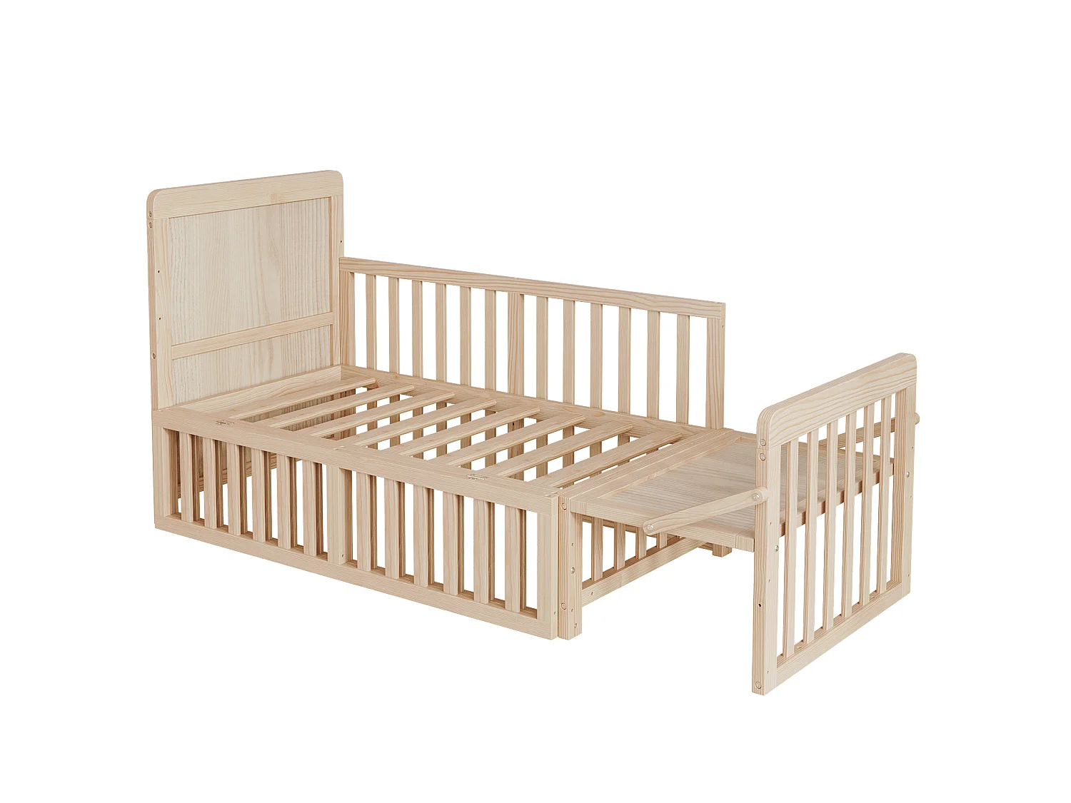 Lit bébé évolutif 3-en-1 avec plan à langer et roulettes - 60 x 120 cm - 3 hauteurs réglables - Bois massif de pin - Naturel