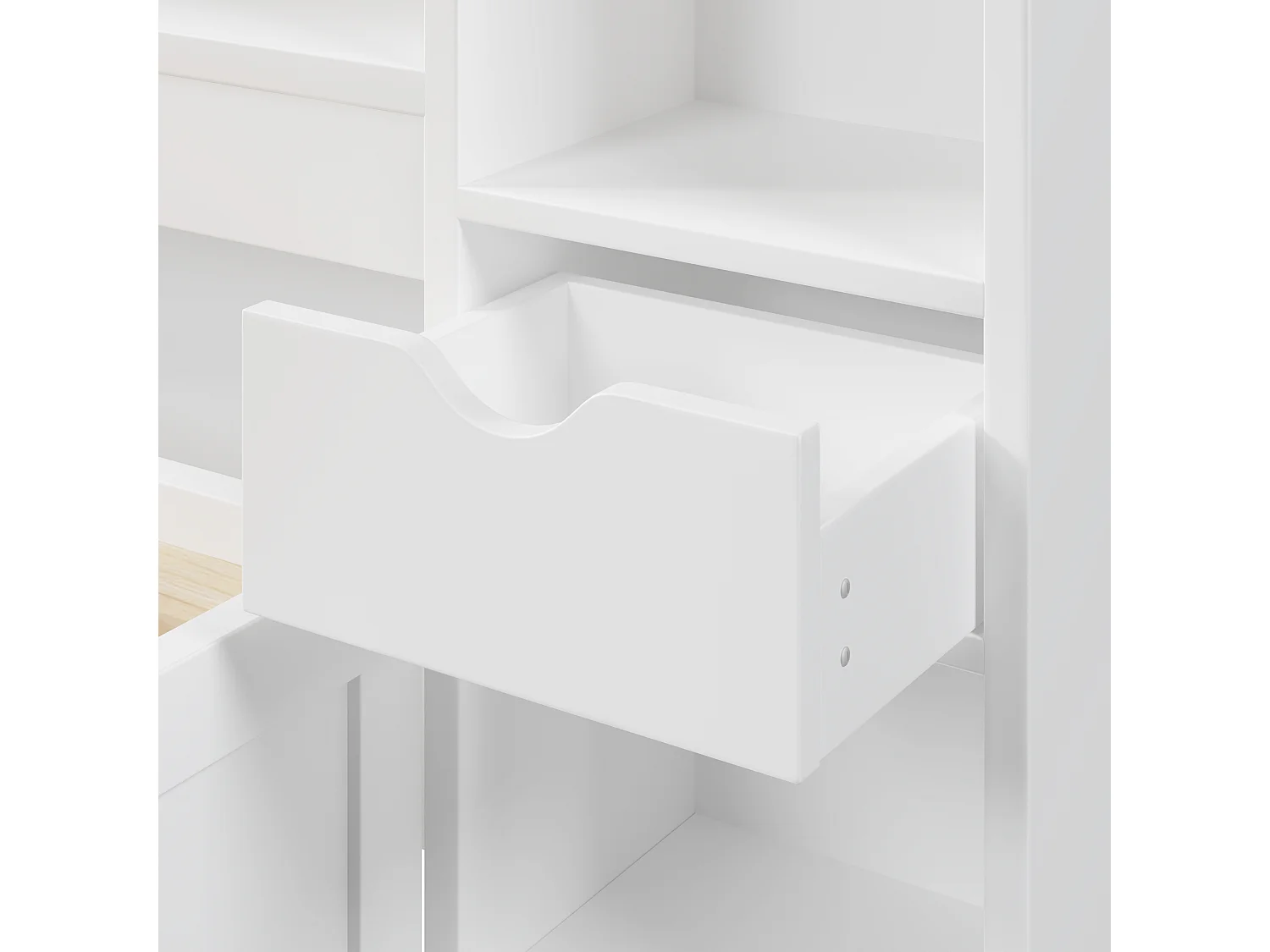 140 x 200 cm bed with headboard storage, 3 drawers, LED lights, and USB port – MDF + Plywood – White (Mattress not included)