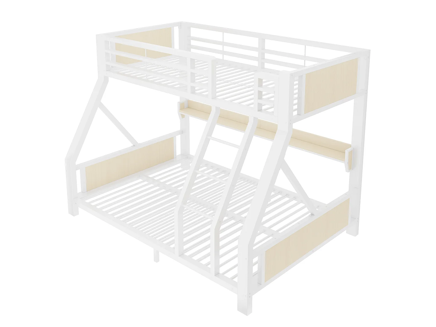 Stapelbed 90 x 200 / 140 x 200 cm met LED-verlichting en plank - Metaal, multiplex en meerlaags paneel - Wit (exclusief matras)