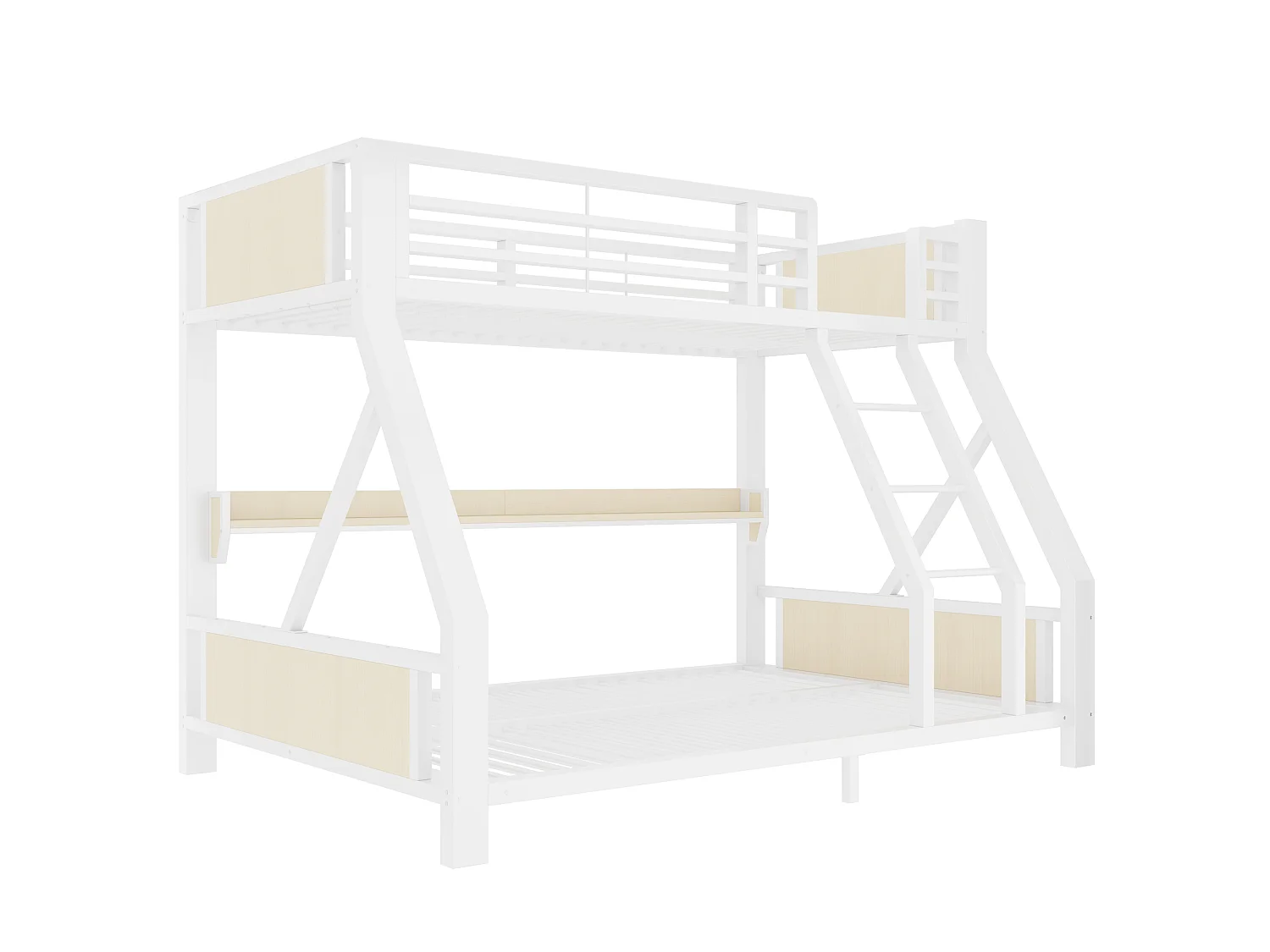 Stapelbed 90 x 200 / 140 x 200 cm met LED-verlichting en plank - Metaal, multiplex en meerlaags paneel - Wit (exclusief matras)