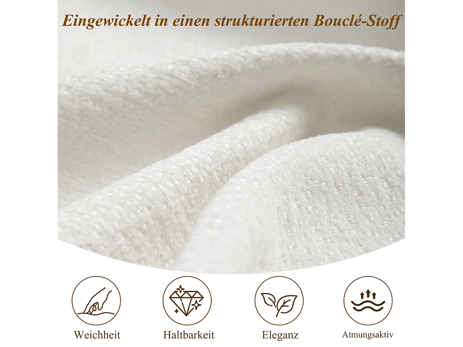 Polstret seng 180 x 200 cm med hovedgærde, afrundede kanter og lav ramme – Chenille og krydsfiner – Beige (Madras medfølger ikke)
