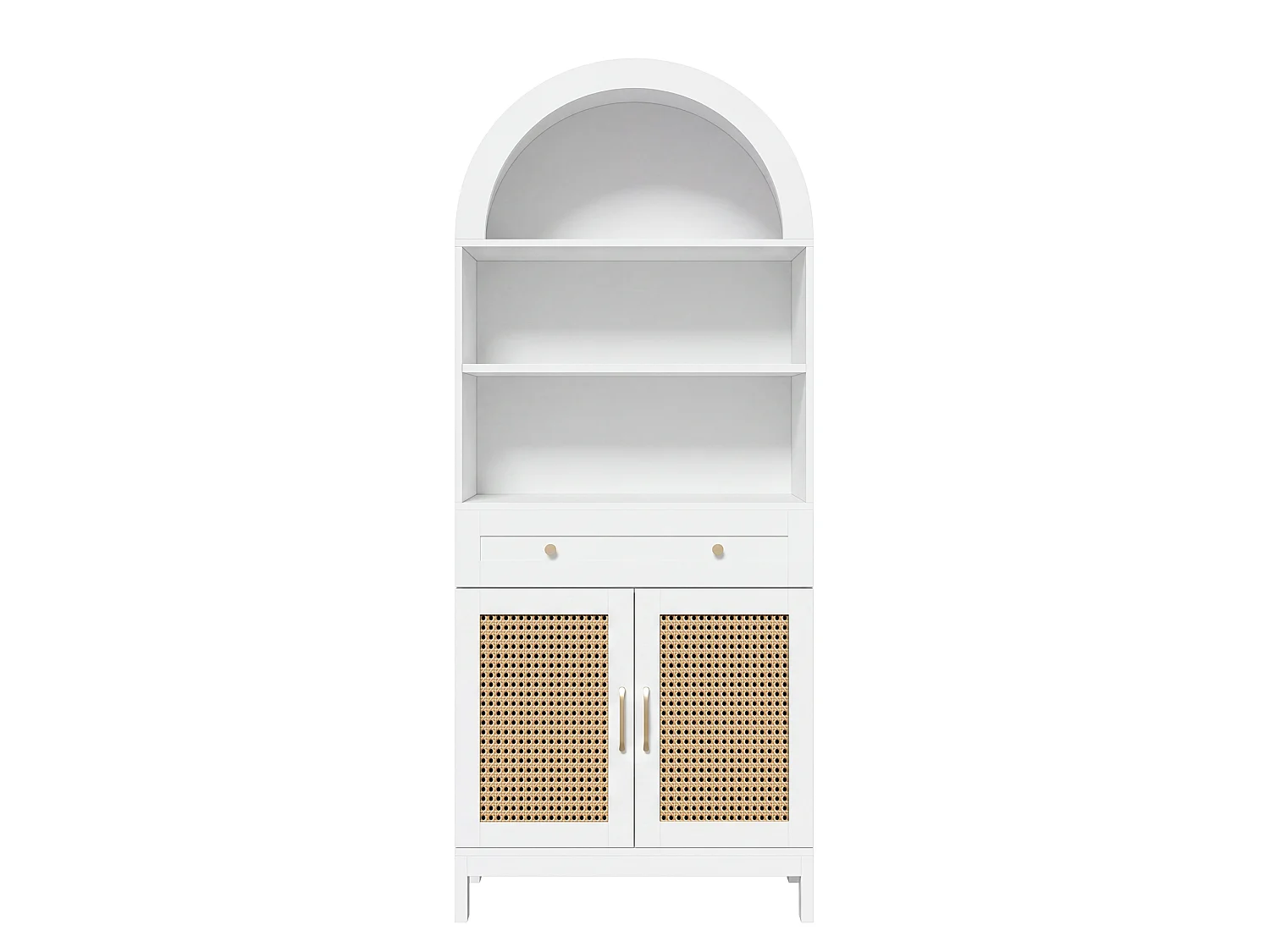 Buet højskab med 2 låger i rattan og 1 skuffe – MDF og spånplade – 70 x 40 x 170 cm – Hvid og træfarvet