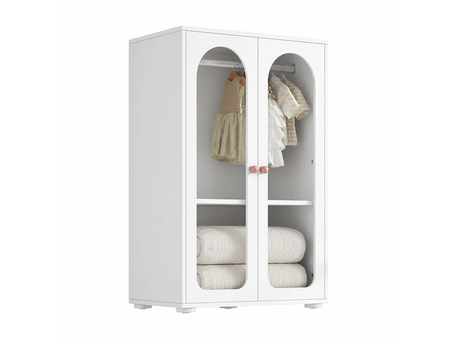 Kinderschrank (2-türig) mit Kleiderstange, verstellbaren Einlegeböden und Acryltüren – Acryl und MDF – 80 x 50 x 120 cm – Weiß