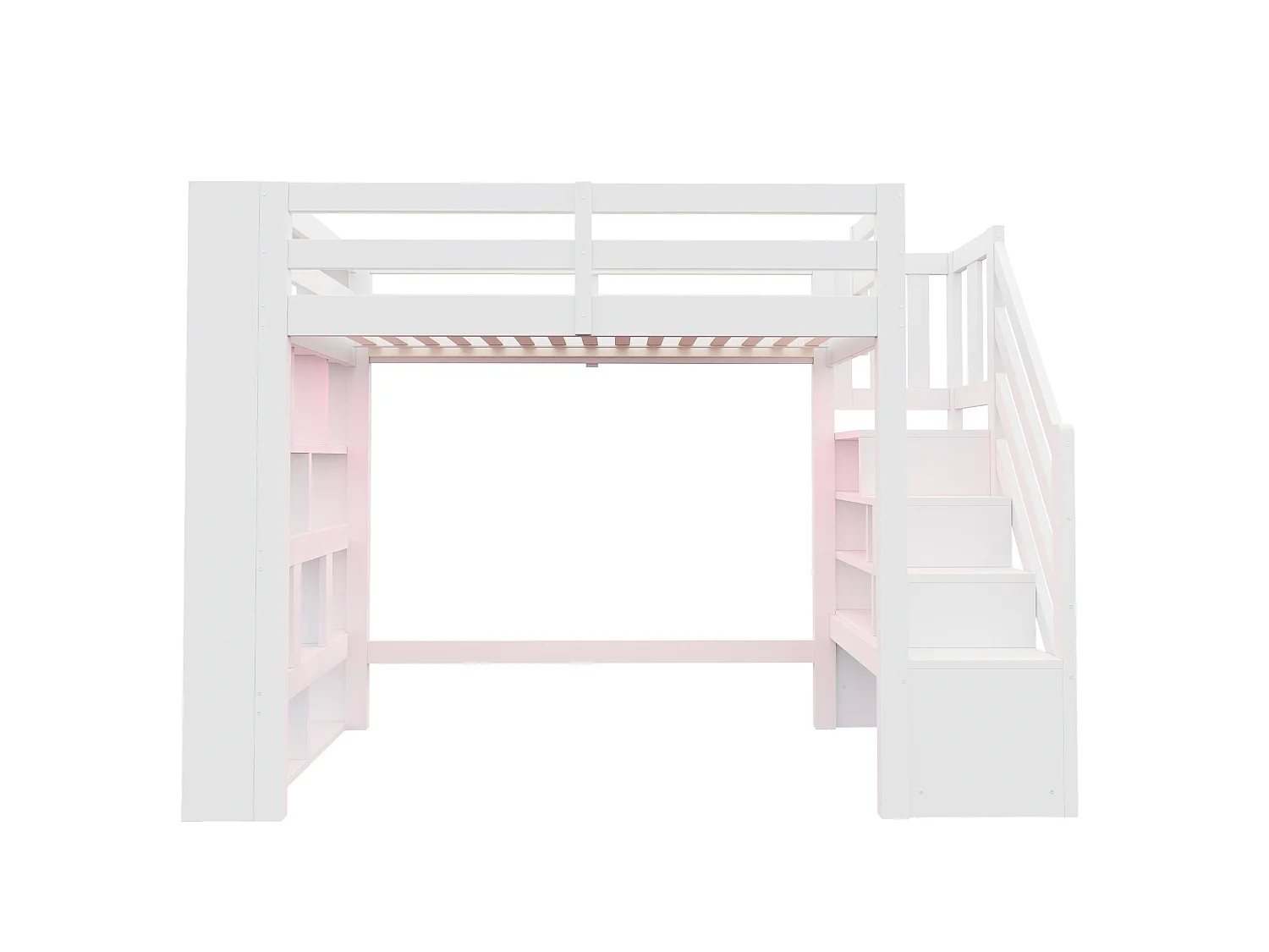 90 x 200 cm loft bed with storage compartments, ladder and LED lighting - Wood - White(without mattress)
