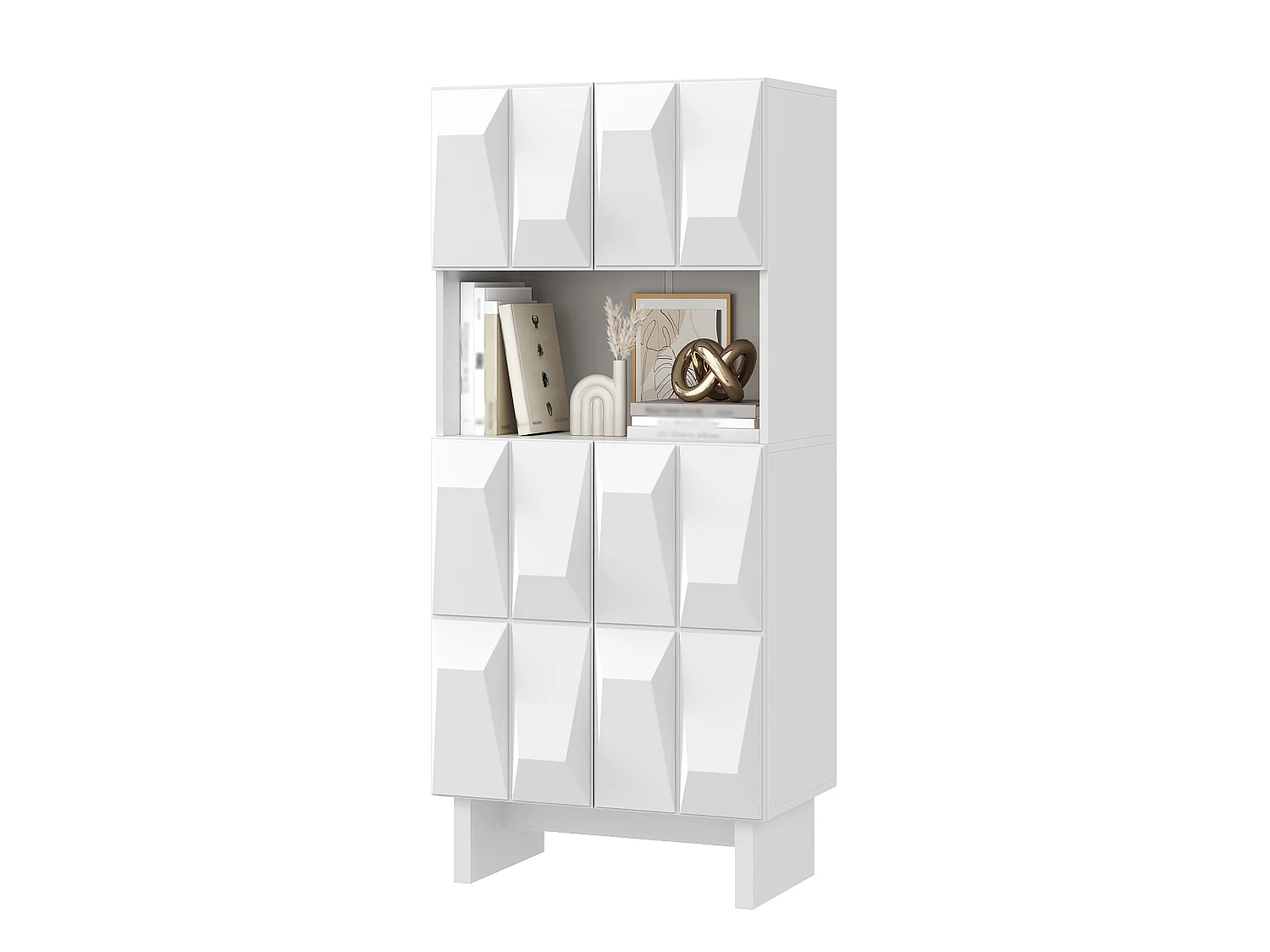 Skab med 4 låger, justerbar hylde og fronter med struktur – Spånplade – 60,5 x 34 x 135,5 cm – Hvid