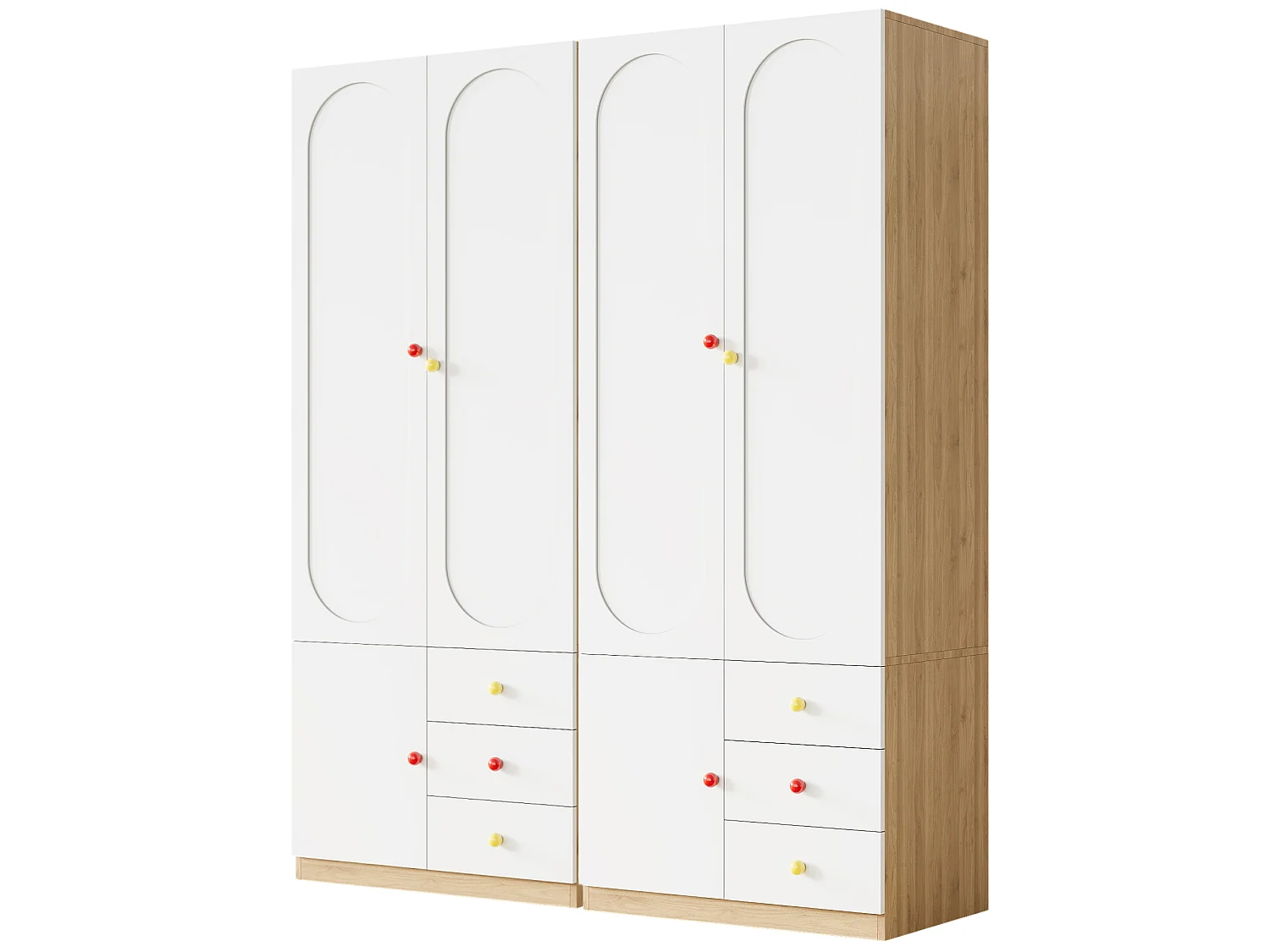 Armoire enfant 2 portes avec penderie, étagères et 3 tiroirs, poignées en céramique - MDF - 160 x 50 x 200 cm - Blanc