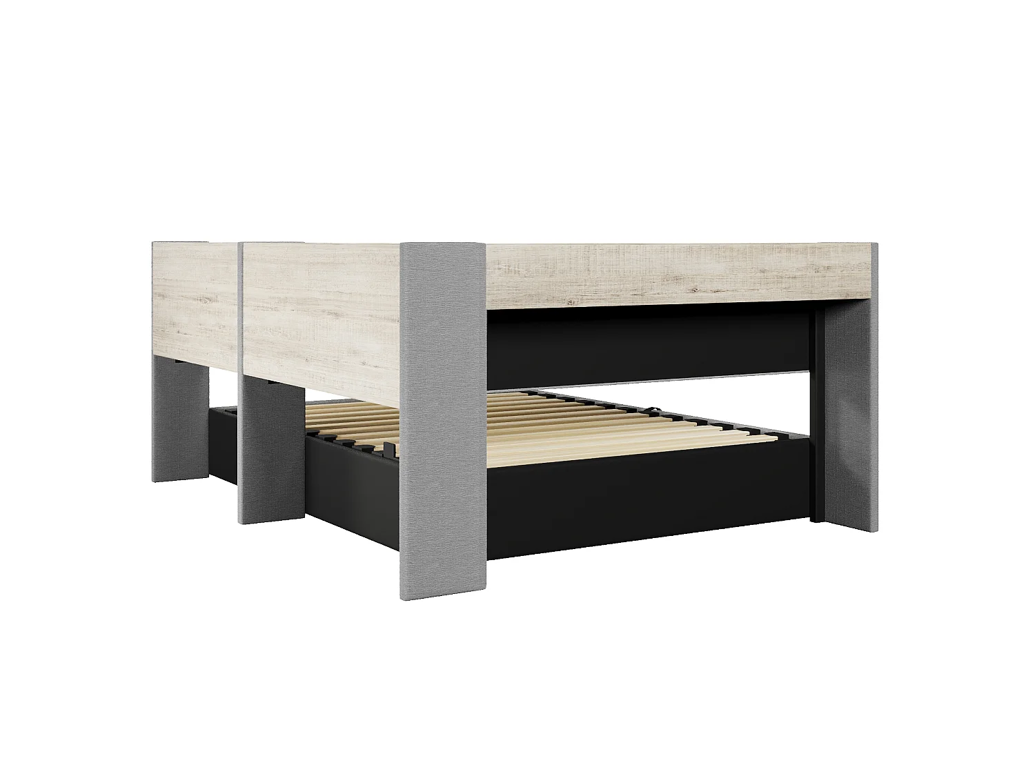 140 x 200 cm seng med opbevaringsplads, hydraulisk opbevaring, LED-belysning, USB-A og USB-C porte – Fløjl og MDF – Grå (Madras medfølger ikke)