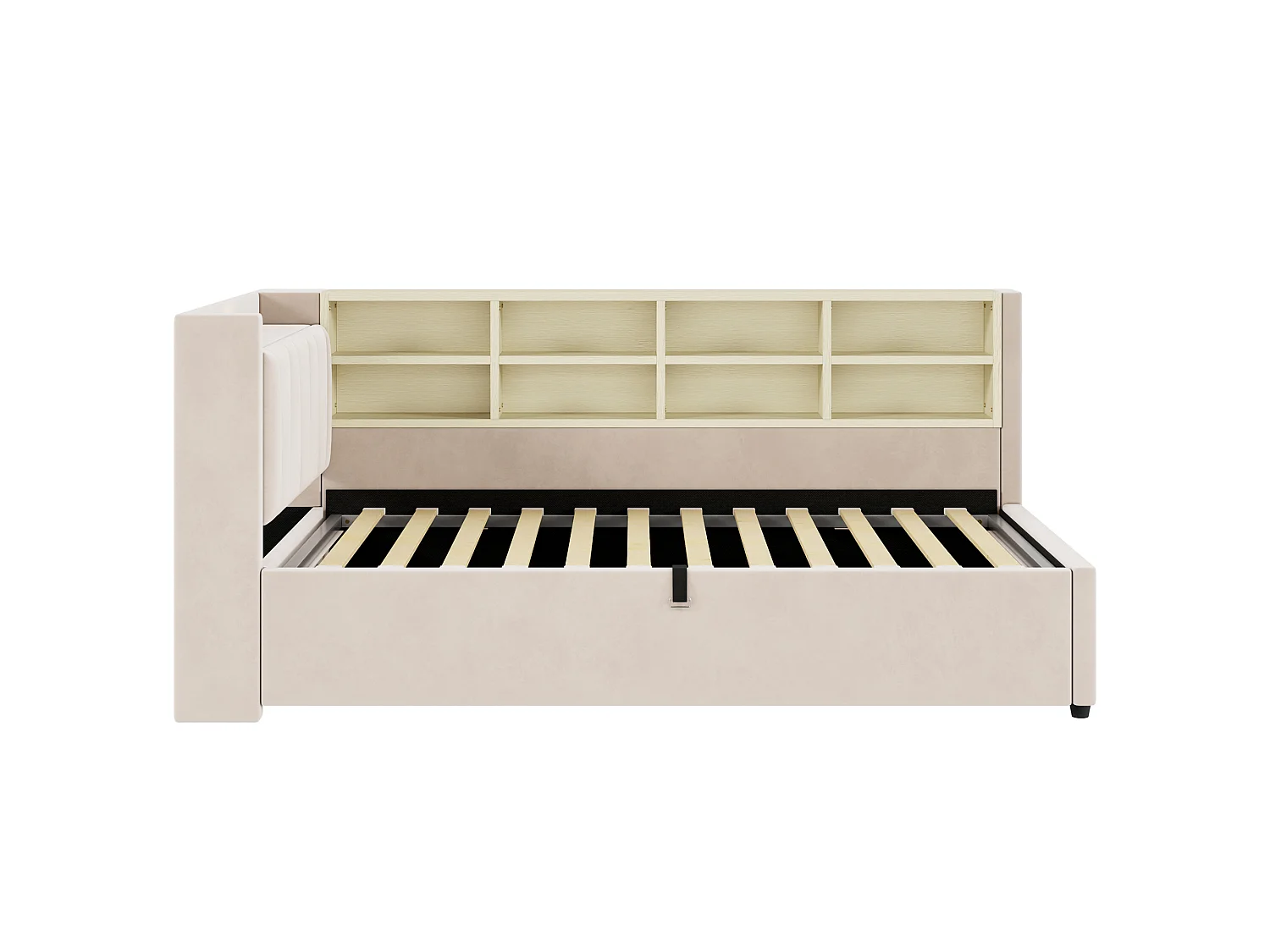 90 x 200 cm Stauraumbett mit Kopfteil, LED-Beleuchtung und USB-/Type-C-Anschlüssen - Samt - Beige (Matratze nicht im Lieferumfang enthalten)