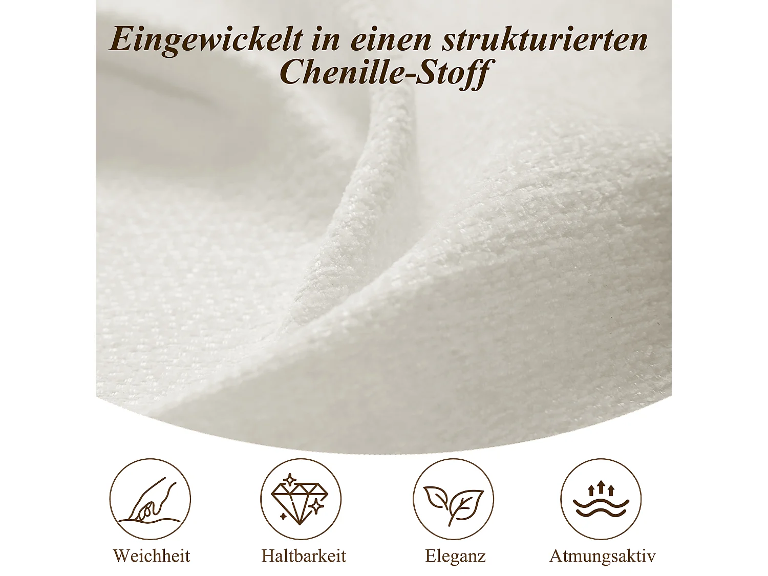 Gepolstertes Stauraumbett 140 x 200 cm mit LED-Beleuchtung und Kopfteil – Chenille und Sperrholz – Beige (Matratze nicht im Lieferumfang enthalten)