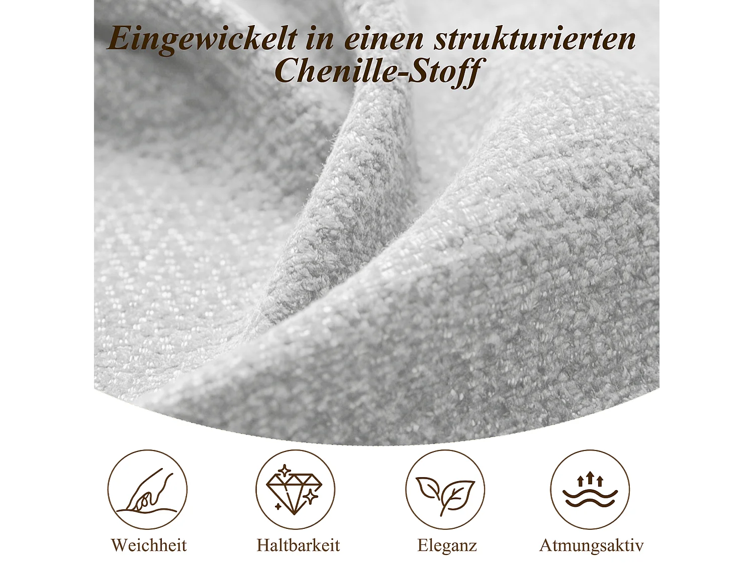 Gepolstertes Stauraumbett 140 x 200 cm mit LED-Beleuchtung und Kopfteil – Chenille und Sperrholz – Beige (Matratze nicht im Lieferumfang enthalten)