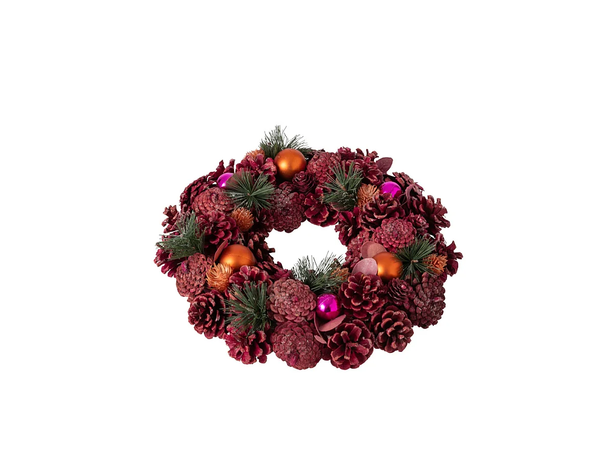 Couronne de Noël Pommes de Pin "Ludivine" 34cm Rose