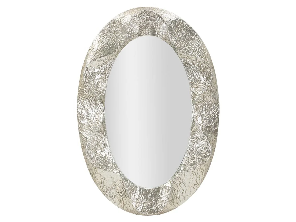 Oval vægspejl 87 x 128 cm, hamret overflade, Cosmo Sølvfarvet
